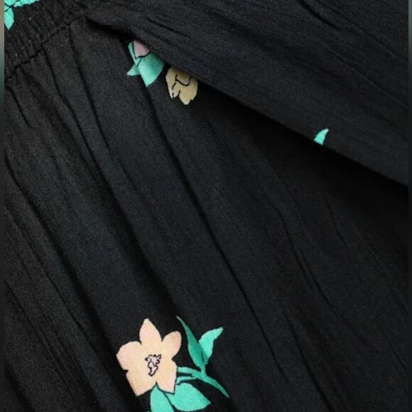 Billabong Wandering Soul Black Floral Print Wide Leg Pants - Picture 5 of 10